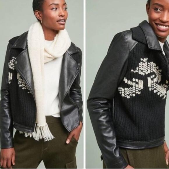 Anthropologie Ett:twa Vegan Leather Sweater Moto Jacket Black - Picture 1 of 7
